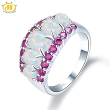 HUTANG Opal Ring, 925 Silver Rings with stone, Gemstone Opal Rhodolite Garnet Fine Jewelry for Women, Gift for Christmas 2024 - купить недорого