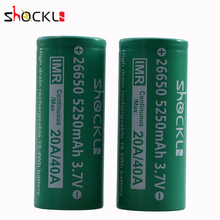 Bateria recarregável shock li 26650, pilhas recarregáveis com alto dreno para lanternas de led, 5250mah, 5000mah, 20a, 40a, 3.7v 2024 - compre barato