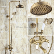 Bathroom Dual Ceramic Handles Bathtub Mixer Tap & 8 inch Shower Head  Wall Mounted Antique Brass Rain Shower Faucet Set Wrs147 2024 - buy cheap