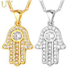 Colares e pingentes de cristal mão hamsa u7, joias femininas da moda em prata e ouro de zircônia cúbica amuleto turco p691 2024 - compre barato