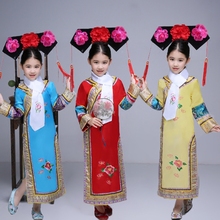 3 Pcs Headwear  + Scarf + Costume  Qing Dynasty Costume Chinese Manchu Traditional Princess Dress with Hat for Girls 2024 - buy cheap