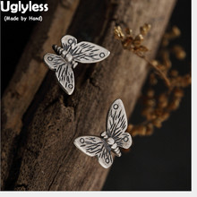 Uglyless-pendientes de tuerca de mariposa hechos a mano para mujer, Plata de Ley 925 auténtica, joya Retro grabada, aretes de insectos, bisutería fina étnica 2024 - compra barato