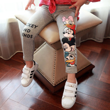 Демисезонные длинные штаны для девочек 3-7 лет из 100% хлопка с изображением Микки Мауса, штаны для маленьких девочек с мультяшным принтом, Детские повседневные леггинсы с эластичным поясом 2024 - купить недорого
