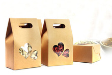 Bolsas de papel Kraft/cajas de papel marrón, ventana de soporte para boda/regalo/joyería/comida/dulces/favores de fiesta de almacenamiento de bolsas de embalaje, 10 Uds. 2024 - compra barato