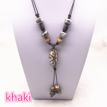 Fashion Ceramics Beads Pendant Ethnic Long Necklace Chain Blue/green/Khaki Jewelry Style DIY #B 2024 - buy cheap