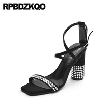 Suede 2021 Shoes Embellished Crystal Chunky Rhinestone Jewel Nice Bling Sandals Block Black Women Open Toe Heels Diamond Pumps 2024 - buy cheap