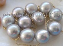 Natural 9.5-10.5mm Round Gray Pearl Necklace 14KT Chain^^^@^Noble style Natural Fine jewe FREE SHIPPING 2024 - buy cheap