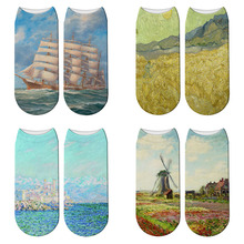 Meias unissex com estampa 3d, meias coloridas engraçadas com pintura a óleo 2024 - compre barato