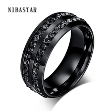 Black plated high gloss double row crystal ring men and women stainless steel wedding ring vintage jewelry 2024 - buy cheap
