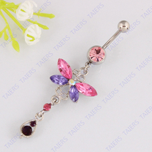 Belly bar Multi-colored Butterfly belly button ring body piercing fashion Navel ring 14G 316L surgical steel bar Free shipping 2024 - buy cheap