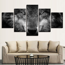 Lienzo de impresión en HD para decoración del hogar, póster Modular de Arte Moderno, pintura en blanco y negro de animales, Lobo, 5 piezas 2024 - compra barato