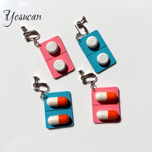 Hyperbole Man funny Ear Clip Earrings jewelry gift Women girl creative wooden capsule Clip earrings lovely pills medicine 2024 - buy cheap