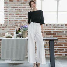 New arrival elegant simple basic t-shirt and white loose pant high quality work style cute 2 pieces office lady women sets 2024 - buy cheap