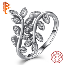 Atacado nova moda 925 prata esterlina oliveira ramo folhas anel aberto anéis de cristal para mulher anel de noivado ajustável 2024 - compre barato