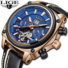 LIGE Mens Watches Top Brand Luxury Tourbillon Automatic Watch Men Leather Waterproof Clock Military Sport Watch Mechanical Watch 2024 - buy cheap