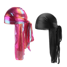 Silky Durags Men Durag Long Tail Doo Rag Black And Colorful BreathableTurban Pirate Solid Headwear 2pcs/lot 2024 - buy cheap