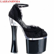 LAIJIANJINXIA-zapatos de tacón alto de 18cm para mujer, calzado de plataforma con correa al tobillo de 7 pulgadas, novedad 2024 - compra barato