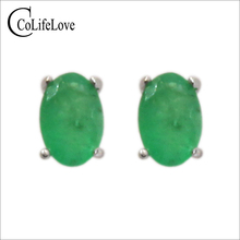 Simple design emerald stud earrings 4 mm * 6 mm natural I grade emerald earrings classic 925 silver emerald earrings for woman 2024 - buy cheap