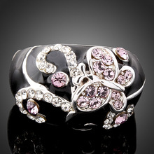 Модные ювелирные изделия, кольца из сплава белого золота с черной розовой эмалью и настоящим австрийским кристаллом для женщин 2024 - купить недорого