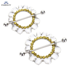 1Pair Nipple earrings rings 14G Sexy Oil Drop 316L Steel White Sunflower Nipple ring body piercing jewelry Nickel-free 14G 2024 - buy cheap