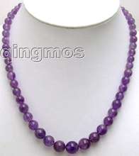 Great! 6-12mm round Graduate natural High quality Purple crystal necklace with magnet Clasp-5524 2024 - buy cheap