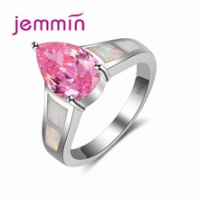 Attractive Water Drop Ring Pink Crystal White Fire Opal Anillos for Women 925 Sterling Silver Jewelry Ancient Ring 2024 - buy cheap