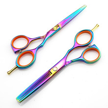 Tesoura de corte de cabelo profissional japão 440c 5.5 ''rainbow makas scisors corte de cabelo desbaste tesouras do barbeiro tesoura de cabeleireiro 2024 - compre barato