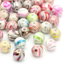 DoreenBeads Acrylic Spacer Beads Round At Random AB Color Stripe 8mm Dia,Hole:Approx 1.5mm,30PCs 2024 - buy cheap