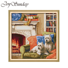 Joy Sunday Counted Cross Stitch Kits Warm Family Dogs Animal Crossing 11CT 14CT DMC Aida Fabric Handwork Embroidery Needlework 2024 - buy cheap