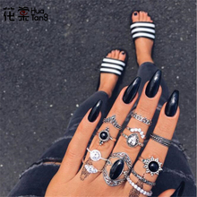Женские винтажные кольца HuaTang, серебристые кольца с кристаллами и стразами, геометрические кольца в стиле «Бохо», украшения Anello7012 2024 - купить недорого