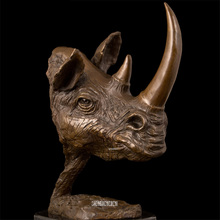 Escultura abstracta de cabeza de rinoceronte, estatua de animales de latón, arte de talla de cobre, artesanía moderna para decoración de hogar, oficina y escritorio 2024 - compra barato