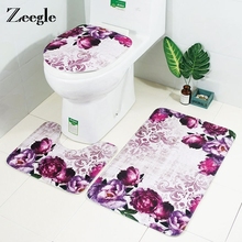 Zeegle Floral Bathroom Carpet Set Bath Mat Non-slip Floor Mat Cushion Toilet Seat Cover Toilet Bath Mat Bathroom Carpet Set 2024 - buy cheap