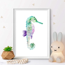 Green Seahorse Watercolor Nursery Wall Art Canvas Painting Nordic Poster and Prints Baby Room Wall Picture Kids Room Art Decor 2024 - buy cheap