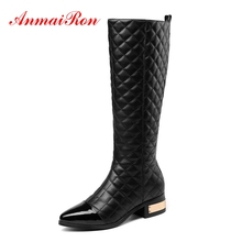 AnmaiRon Pointed Toe  Basic  Zip  Knee-High  Zapatos De Mujer  Women Shoes  Winter Boots Women  Macvise 2018  Size 34-43 ZYL1586 2024 - buy cheap