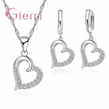 Good Sale Real 925 Sterling Silver  Statement Women Necklace Drop Earrings Sets for Ladies Wedding Engagement Love Heart 2024 - buy cheap