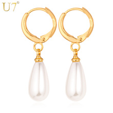 U7 Earrings Fashion Jewelry Wholesale Trendy Silver/Gold Color White Simulated Pearl Water Drop Earrings For Women Gift E2002 2024 - buy cheap