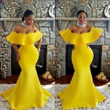 African Evening Dresses Yellow robe de soiree Mermaid Long Evening Dress Off Shoulder Formal Dress Cheap abendkleider abiye 2024 - buy cheap