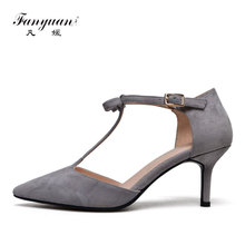 Fanyuan grey Black Suede T-Strap Ladies Pumps Women Shoes Ultra High Heels Pointed Toe Sandals Female Party Wedding Pumps 2024 - buy cheap