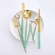 Korean Golden Dinnerware Set 7 Pieces Stainless Steel Knife Fork Set Tableware Metal Green Western Food Restaurant Cutleries 2024 - buy cheap