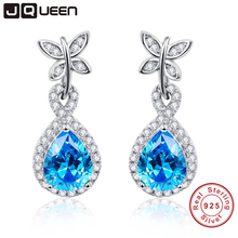 Joyería de plata de ley 925 para mujer, decoración de mariposa, 5,5 CT, corte de pera, pendiente de gota de Topacio Azul, caja de joyería gratis, calidad AAA 2024 - compra barato