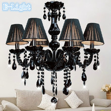 Preto moderno luzes de cristal lustres cristal pingente lâmpada sala jantar estar lobby iluminação usex6pcs e14 led vela lâmpada 2024 - compre barato