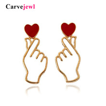 Carvejewl Korean design Enamel Heart hand shape stud Earrings for Women Fashion Accessories personality cute teen gift earrings 2024 - buy cheap