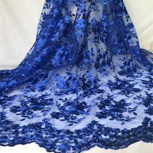 Tela de encaje de flores azules reales, tela de encaje Africana bordada, vestido de boda rosa púrpura, 1 yarda 2024 - compra barato