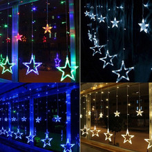 Cortina de luces Led con forma de estrella, guirnalda de luces de carámbanos, vacaciones románticas, Navidad, Ramadán, boda, fiesta, 2,5 M, 138Led, 8 modos 2024 - compra barato