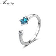 ANENJERY 925 Sterling Silver Blue Crystal Star Opening Ring For Women Girl Gift Micro Zircon Ring anillos anel S-R368 2024 - buy cheap