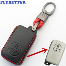 FLYBETTER Genuine Leather KeyChain 2Button Smart Key Case Cover For Toyota Camry/Land Cruiser/Highlander/Prado (B) L328 2024 - buy cheap