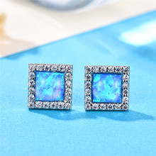 Cute Female Square Stone Stud Earrings Fashion Jewelry Boho Blue White Fire Opal Earrings Vintage Wedding Earrings For Women 2024 - buy cheap