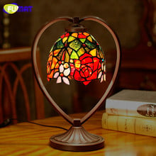 FUMAT Tiffany Table Lamp Rose Dragonfly Stained Glass Shade Desk Light Home Art Deco mariage LED Book Read bedroom bedside lamp 2024 - buy cheap