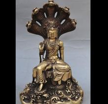 Estátua de buda king cobra-kwan-yin, cabeça de cobra, budismo chinês de bronze 2024 - compre barato