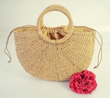 New fashion mini yellow grass weaving moon bag handmade grass woven handbag travel beach bag 2024 - buy cheap
